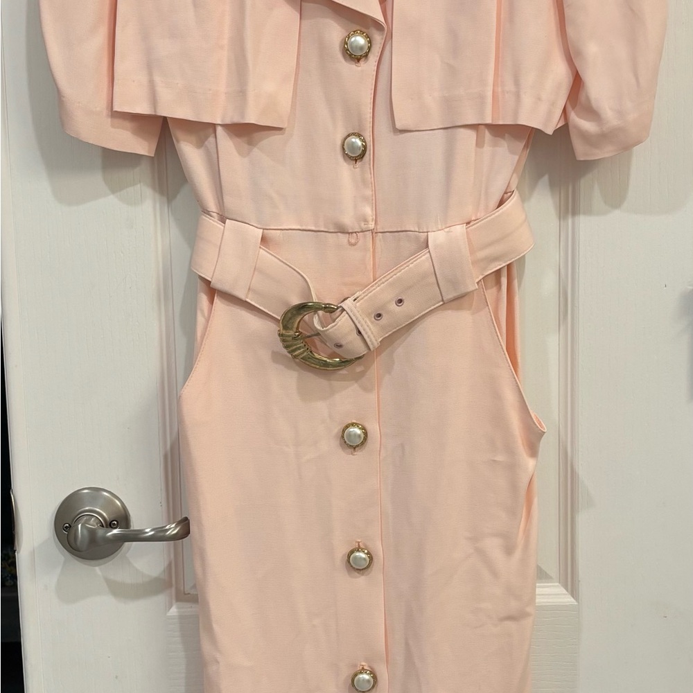 Chic Blush Belted Midi Dress